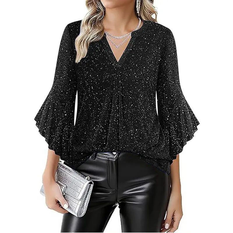 Loose Silver Thread Mesh Casual Women's Top Korean Style V-Neck Petal Sleeve Seven-Quarter Length Lace Commute Fashion
Loose Silver Thread Mesh Casual Women's Top Korean Style V-Neck Petal Sleeve Seven-Quarter Length Lace Commute Fashion