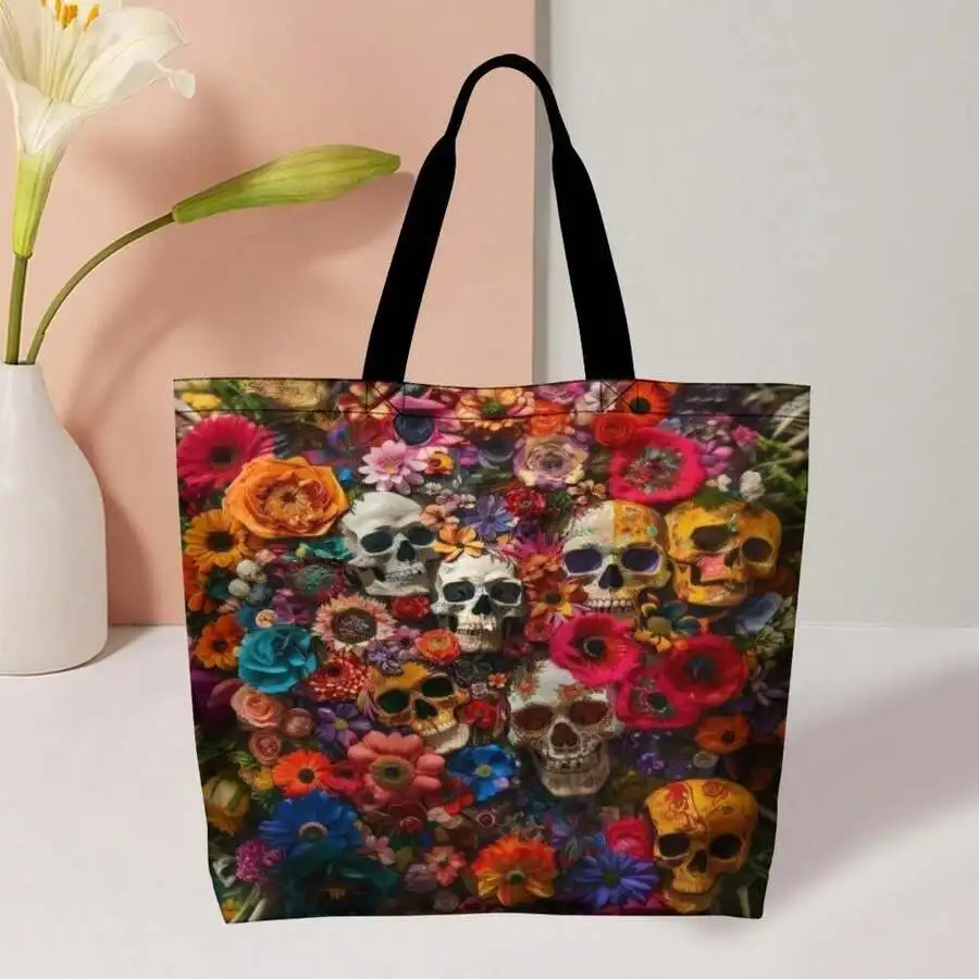 Sugar Skull Floral Tote Bag Day Of The Dead Canvas Shopping Bag For Women Men
Sugar Skull Floral Tote Bag Day Of The Dead Canvas Shopping Bag For Women Men