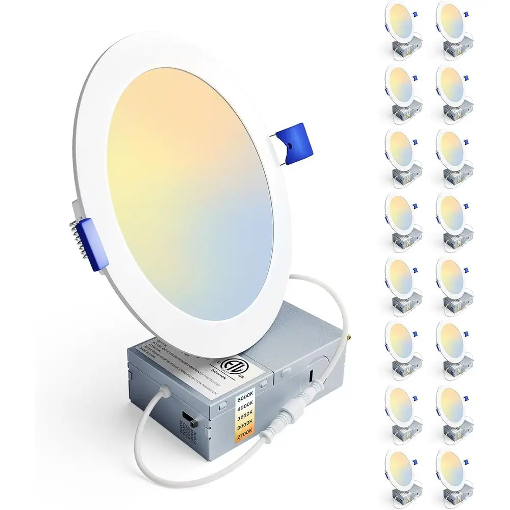 Комплект из 16 светодиодных потолочных светильников 6 дюймов, диммируемые, 2700K-5000K 5CCT, 1050 лм 12 Вт 120 В, высокая яркость, встраиваемые светильники - ETIC
Комплект из 16 светодиодных потолочных светильников 6 дюймов, диммируемые, 2700K-5000K 5CCT, 1050 лм 12 Вт 120 В, высокая яркость, встраиваемые светильники - ETIC