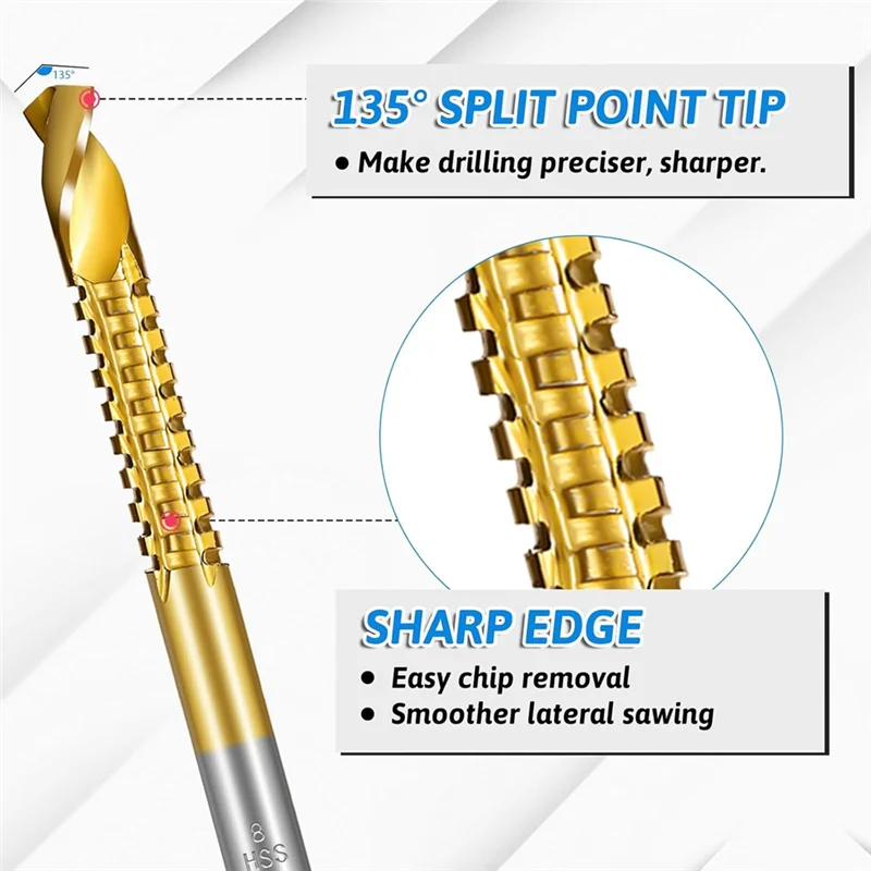 N11R 7PCS Titanium Coated HSS Twist Drill Bits, 3-10Mm Serrated Side Cutting Drill Bit, Hex Shank Serrated Cutting Drill Bits
N11R 7PCS Titanium Coated HSS Twist Drill Bits, 3-10Mm Serrated Side Cutting Drill Bit, Hex Shank Serrated Cutting Drill Bits