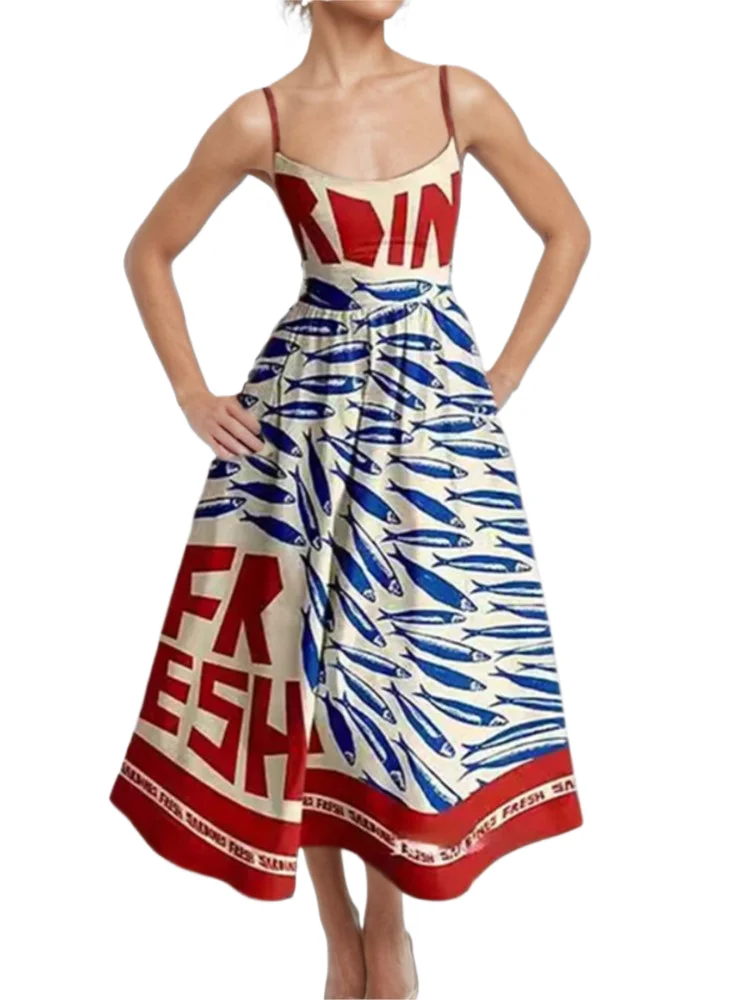 Fashion Elegant Casual Dress Spring Summer Women Print Pleated Waist-hugging Large Sling Suspender Dresses For Women Robe Femme
Fashion Elegant Casual Dress Spring Summer Women Print Pleated Waist-hugging Large Sling Suspender Dresses For Women Robe Femme