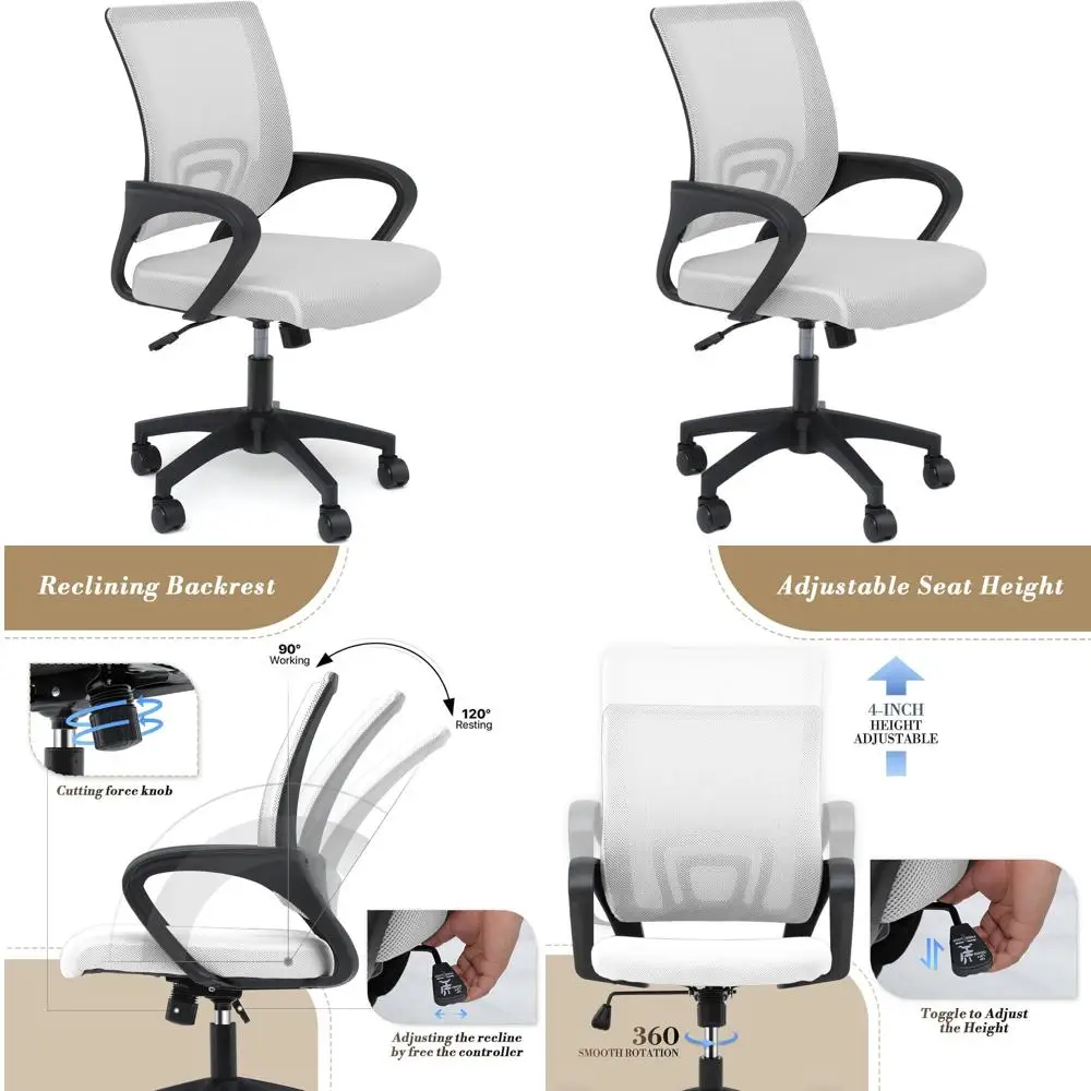 Ergonomic Mesh Office Chair with Adjustable Height, Rolling Wheels, and Comfortable Support for Home and Study, White
Ergonomic Mesh Office Chair with Adjustable Height, Rolling Wheels, and Comfortable Support for Home and Study, White