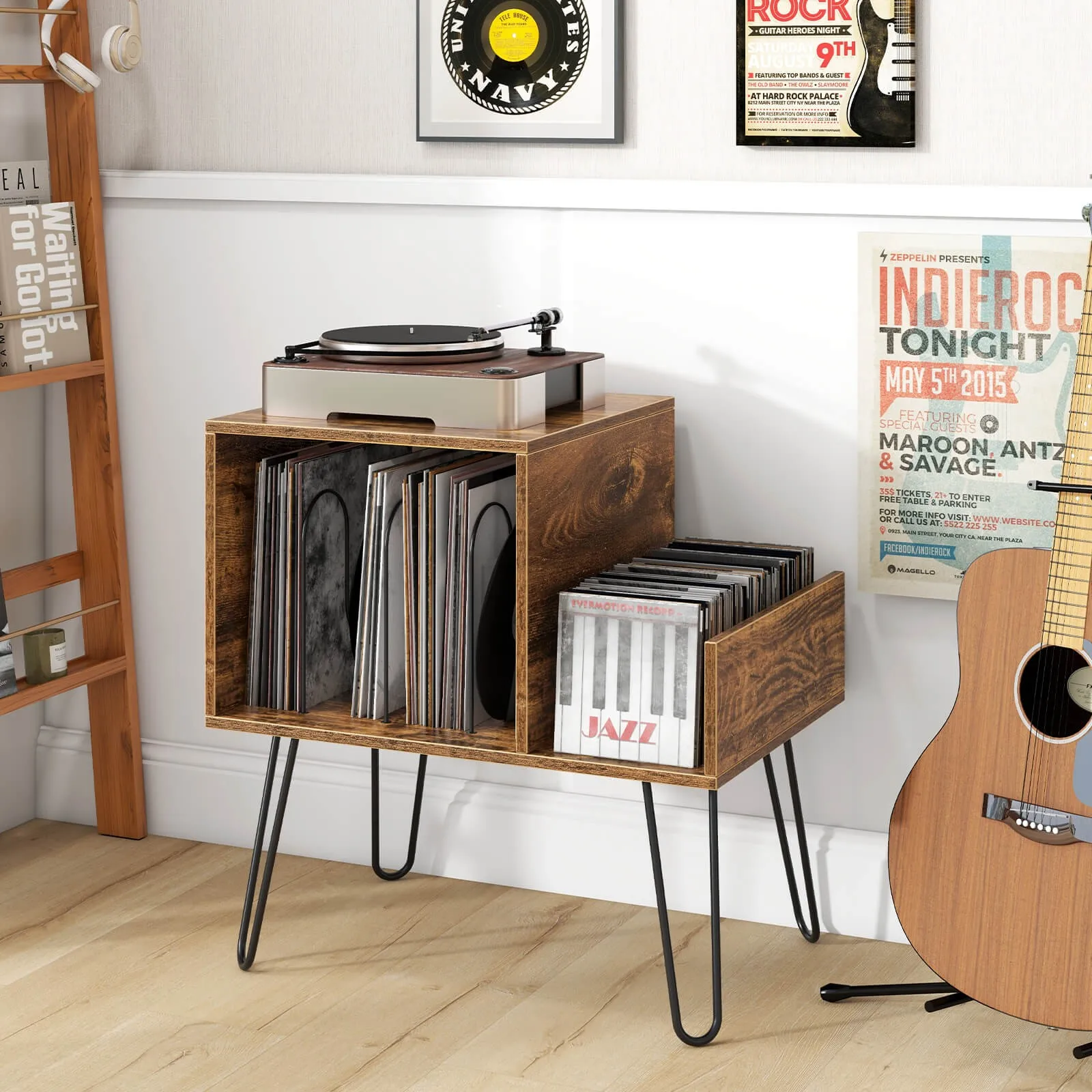 Record Player Stand, Turntable Stand w/ Built-in Charging Station Metal Legs
Record Player Stand, Turntable Stand w/ Built-in Charging Station Metal Legs