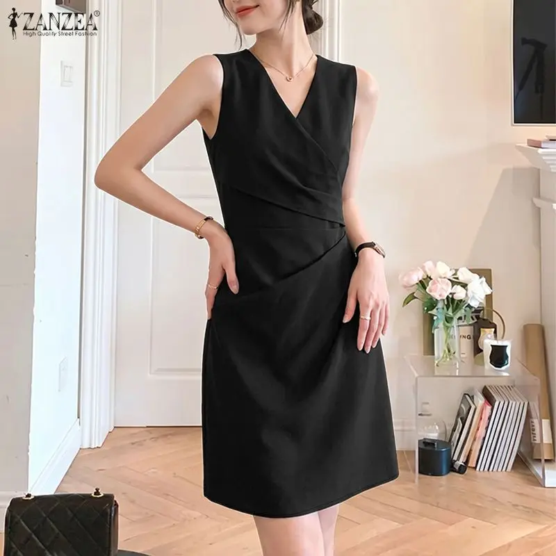 Women Elegant Chic Ruched Waist Mini Dress V-Neck Sleeveless A-Line Short Dresses ZANZEA Minimalist Going-Out Commute Sundress
Women Elegant Chic Ruched Waist Mini Dress V-Neck Sleeveless A-Line Short Dresses ZANZEA Minimalist Going-Out Commute Sundress