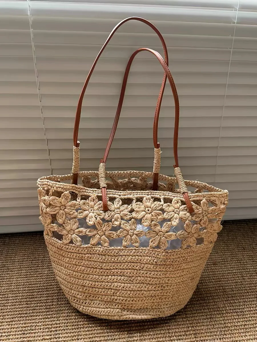 Romantic French Style Woven Laffey Grass Shoulder Handbag for Women Beach Vacation Beachside Hollow out Lace Summer Bag
Romantic French Style Woven Laffey Grass Shoulder Handbag for Women Beach Vacation Beachside Hollow out Lace Summer Bag