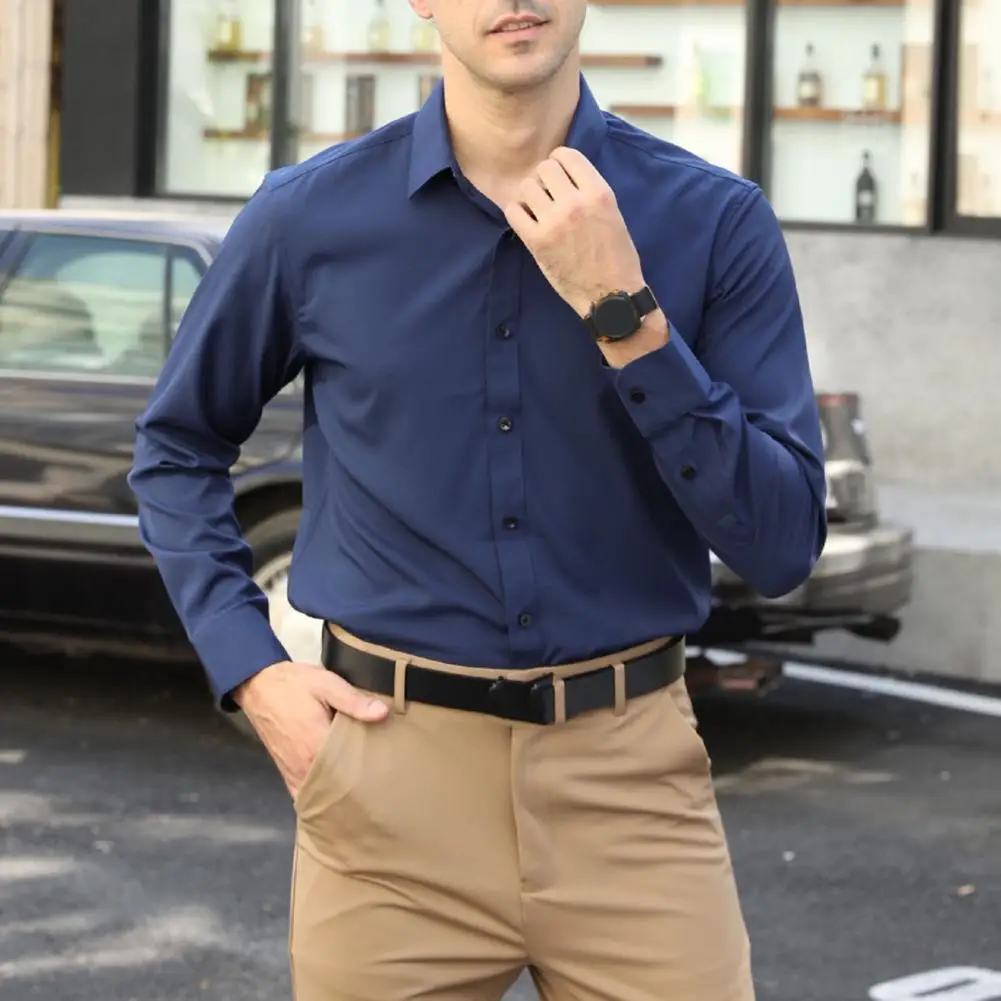 Men Commuting Shirt Stretchy Slim Fit Men's Business Shirt with Turn-down Collar Single-breasted Design Solid Color for Formal
Men Commuting Shirt Stretchy Slim Fit Men's Business Shirt with Turn-down Collar Single-breasted Design Solid Color for Formal