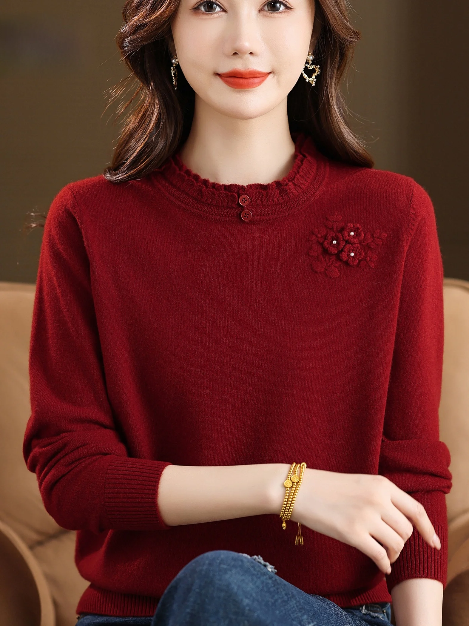 Ele Кружевной круглый женский свитер из полной шерсти, свободная футболка с объемной цветочной вышивкой, основа для среднего и старшего возраста...
Ele Кружевной круглый женский свитер из полной шерсти, свободная футболка с объемной цветочной вышивкой, основа для среднего и старшего возраста...