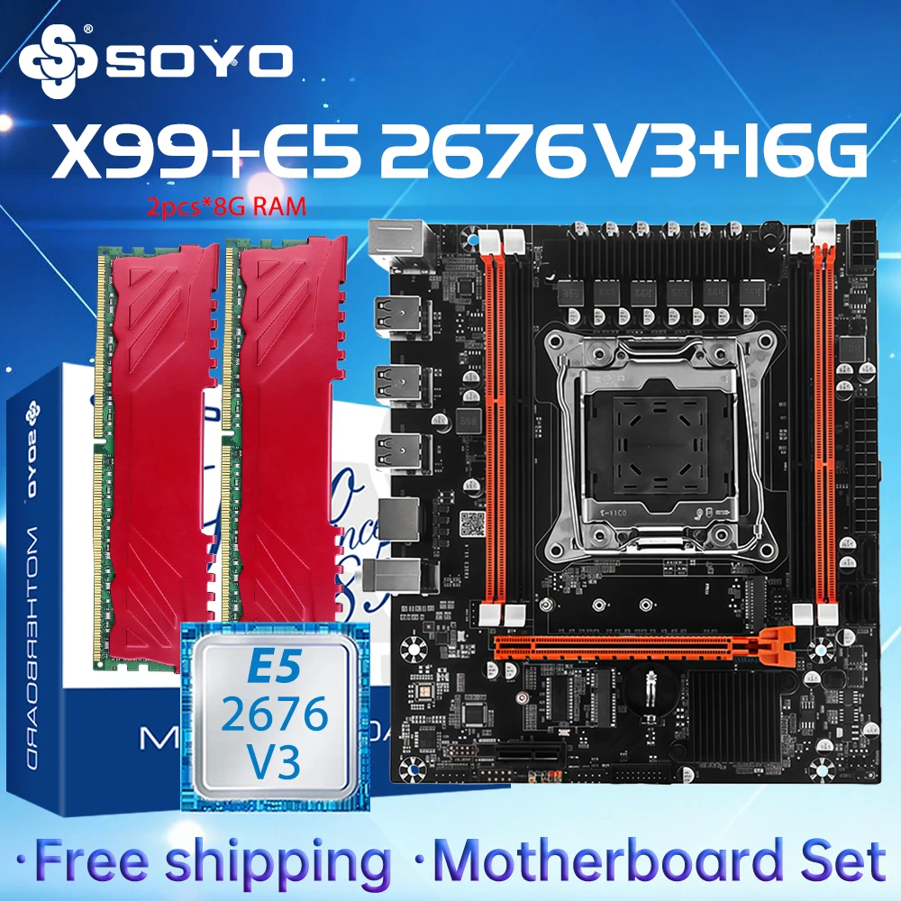 SOYO X99 D3 Gaming Motherboard Set With Intel LGA2011-3 E5 2676 V3 CPU DDR3 8GB*2 ECC RAM Memory M.2 NVME Computer components
SOYO X99 D3 Gaming Motherboard Set With Intel LGA2011-3 E5 2676 V3 CPU DDR3 8GB*2 ECC RAM Memory M.2 NVME Computer components