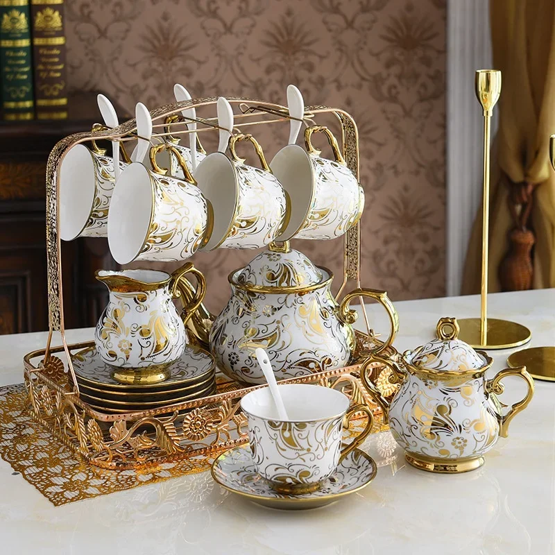 Ceramic Gift Cup Set Europe Arabic Tea Teapot Porcelain Gold Coffee Cups Tea Cup Sets Luxury Teapot Set 2024
Ceramic Gift Cup Set Europe Arabic Tea Teapot Porcelain Gold Coffee Cups Tea Cup Sets Luxury Teapot Set 2024