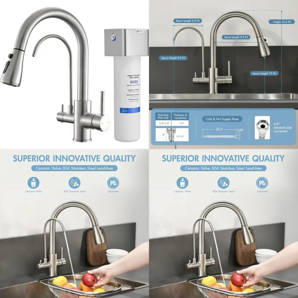 3-in-1 Kitchen Faucet with Under-Sink Filter, Removes Lead, Chlorine, and Improves Taste & Smell
3-in-1 Kitchen Faucet with Under-Sink Filter, Removes Lead, Chlorine, and Improves Taste & Smell