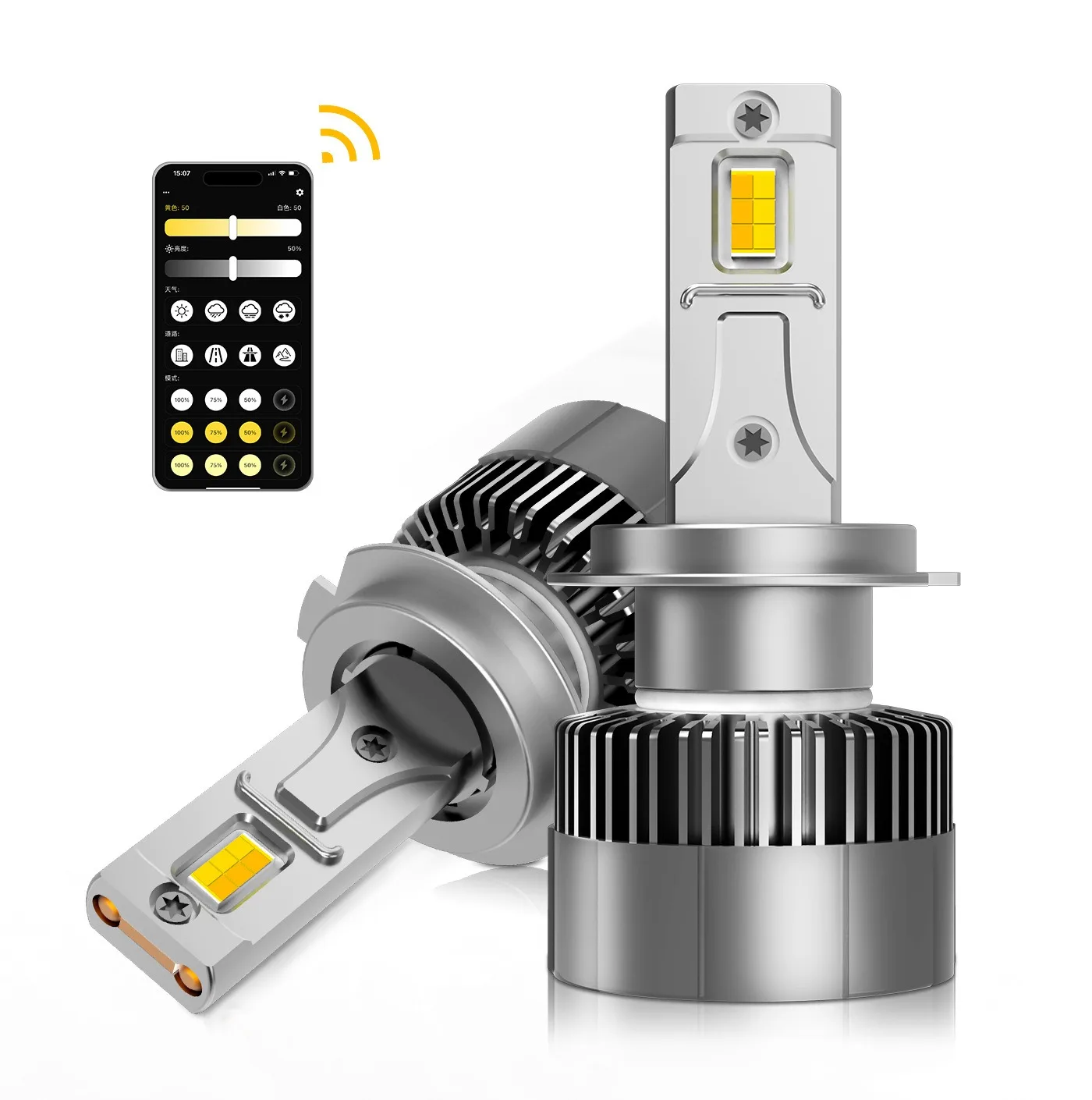 H4 HB2 9003 9012 Hir2 LED Headlight Bulbs 12V 120W 3000K 4300K 6000K Car Light Upgrade APP dimming control
H4 HB2 9003 9012 Hir2 LED Headlight Bulbs 12V 120W 3000K 4300K 6000K Car Light Upgrade APP dimming control