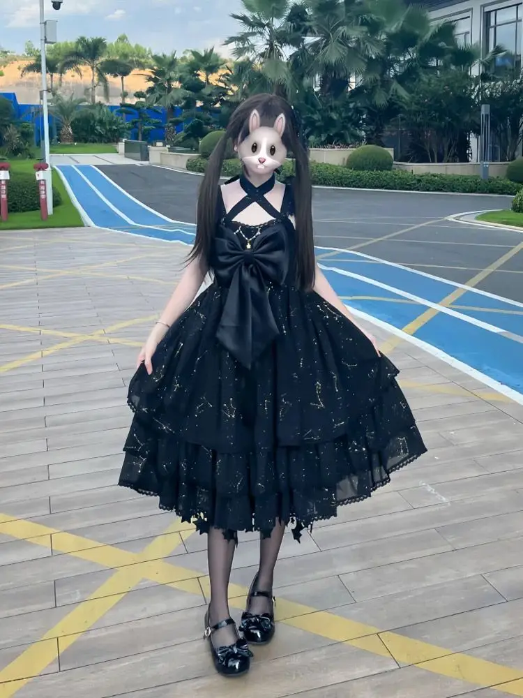 Summer Japanese Lolita Women Dress Big Star-shaped Bows Dark Featuring Cross-shaped Straps Daily Black Sweet Princess Y2k Dress
Summer Japanese Lolita Women Dress Big Star-shaped Bows Dark Featuring Cross-shaped Straps Daily Black Sweet Princess Y2k Dress