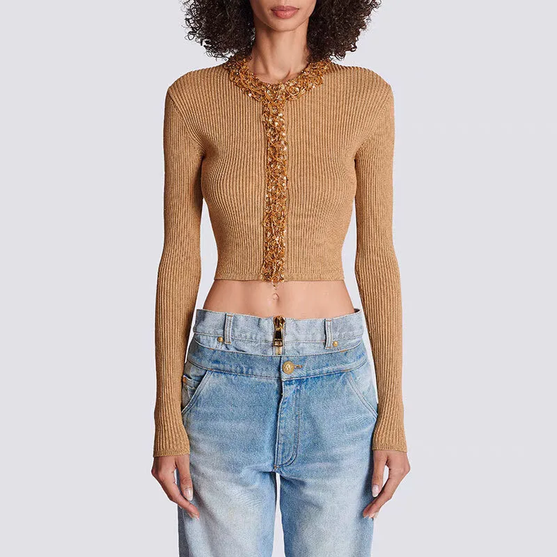 2024 New Beaded Gold Sequin Knit Cardigan for Ladies Long Sleeve Slim Fit Women's Pit Knitted Sweater Knitwear Top
2024 New Beaded Gold Sequin Knit Cardigan for Ladies Long Sleeve Slim Fit Women's Pit Knitted Sweater Knitwear Top