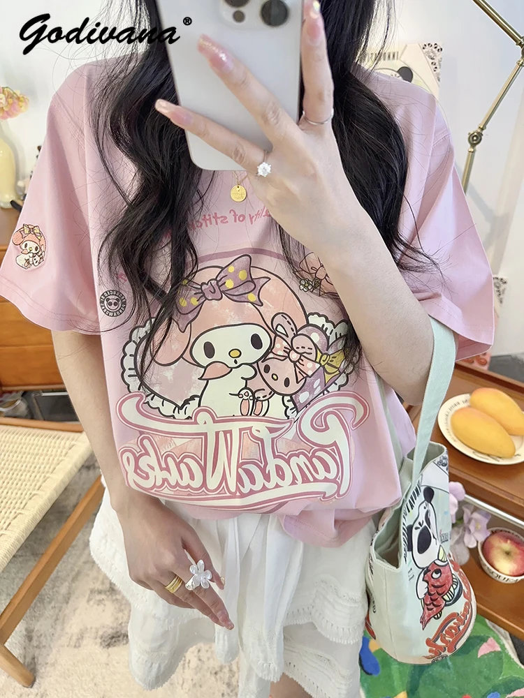 Футболка Sanrio с коротким рукавом и круглым вырезом, модная Милая свободная одежда с принтом для девушек, студенческий Топ, лето 2024
Футболка Sanrio с коротким рукавом и круглым вырезом, модная Милая свободная одежда с принтом для девушек, студенческий Топ, лето 2024