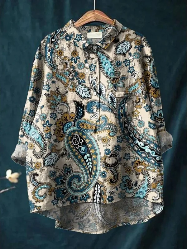 Retro Linen Print Casual Loose Slimming Lightweight Cotton Linen Long Sve Women's irt Versatile Summer Faion
Retro Linen Print Casual Loose Slimming Lightweight Cotton Linen Long Sve Women's irt Versatile Summer Faion