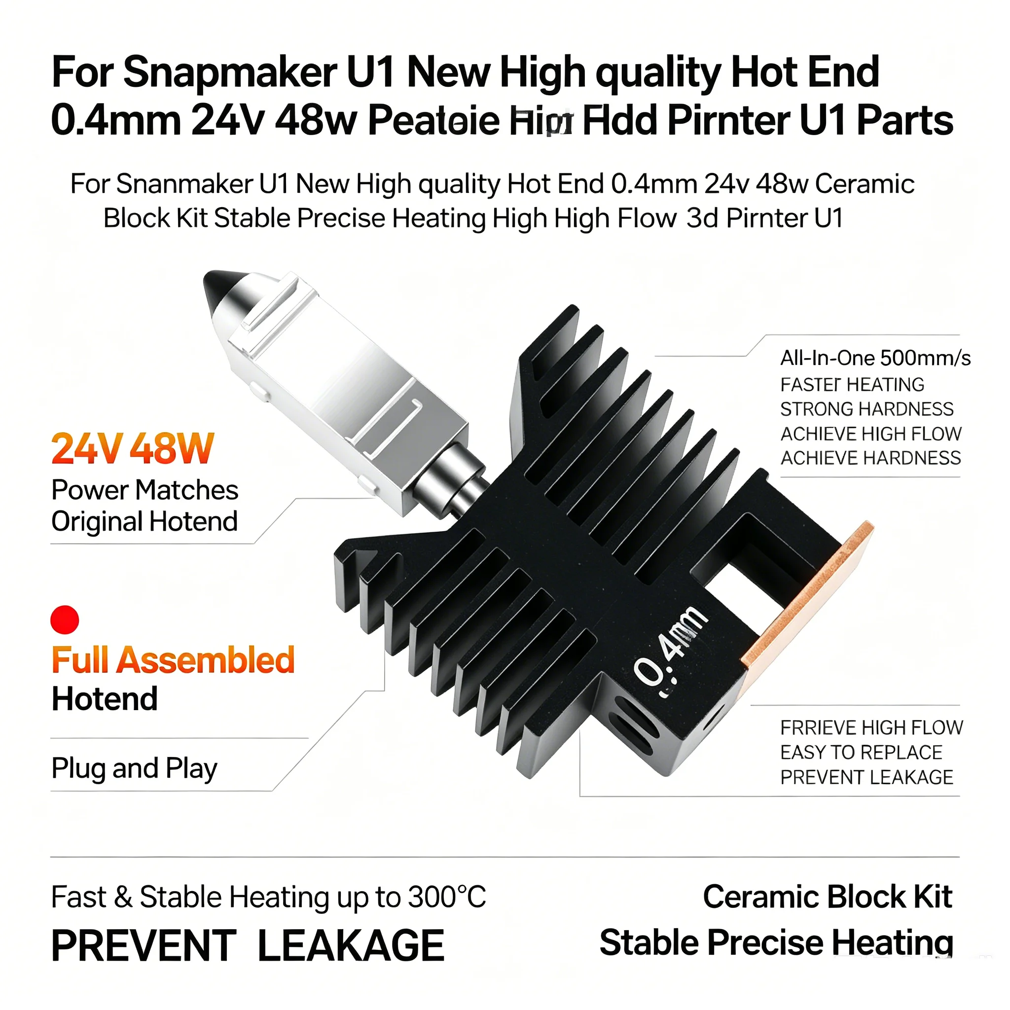 For Snapmaker U1 New High quality Hot End 0.4mm 24v 48w Ceramic Block Kit Stable Precise Heating High Flow 3d Pirnter U1 Parts11
For Snapmaker U1 New High quality Hot End 0.4mm 24v 48w Ceramic Block Kit Stable Precise Heating High Flow 3d Pirnter U1 Parts11