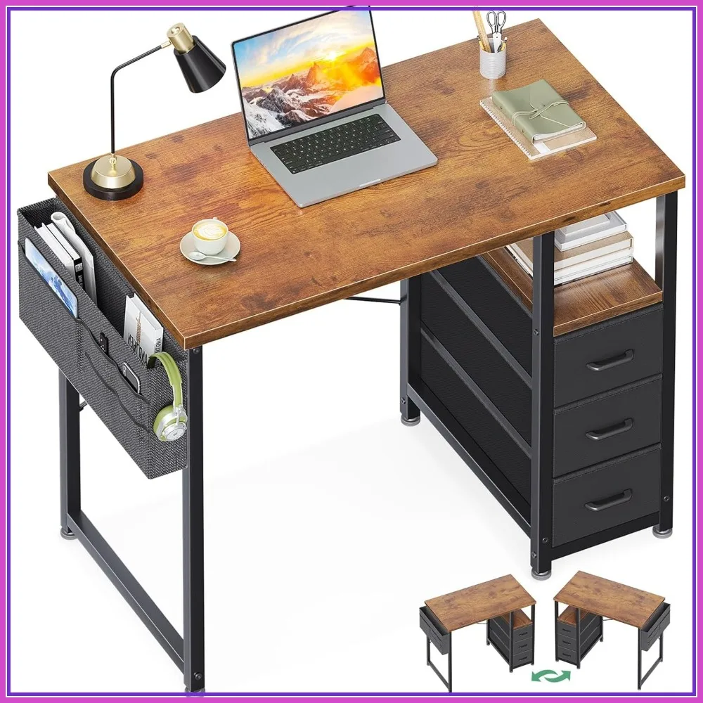32 Inch Small Computer Desk with Fabric Drawers, Home Office Desk with Storage Shelf & Bag for Small Space, Vintage
32 Inch Small Computer Desk with Fabric Drawers, Home Office Desk with Storage Shelf & Bag for Small Space, Vintage