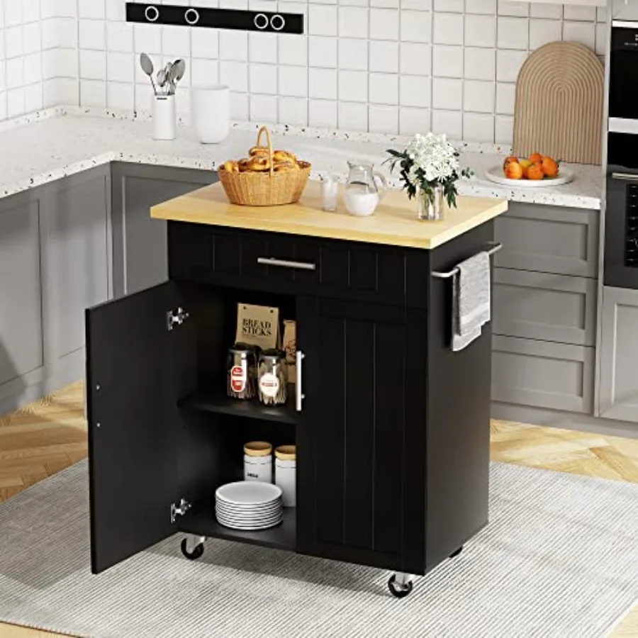 Kitchen island on wheels for kitchen use, black MDF with metal frame, smooth mobility and storage shelves
Kitchen island on wheels for kitchen use, black MDF with metal frame, smooth mobility and storage shelves