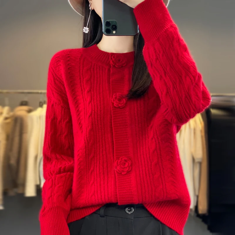 Women's Retro Twisted Round Neck Cardigan, 100% Cashmere, Loose, Thick, White Knitted Wool Coat, Autumn and Winter
Women's Retro Twisted Round Neck Cardigan, 100% Cashmere, Loose, Thick, White Knitted Wool Coat, Autumn and Winter