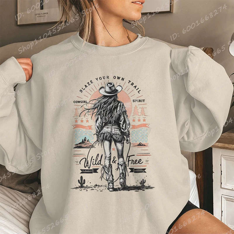Retro Blaze Your Own Trail Cowgirl Spirit Wild & Free Print Oversized Sweatshirt Graphic Crew Neck Pullovers Women Sweatshirt
Retro Blaze Your Own Trail Cowgirl Spirit Wild & Free Print Oversized Sweatshirt Graphic Crew Neck Pullovers Women Sweatshirt