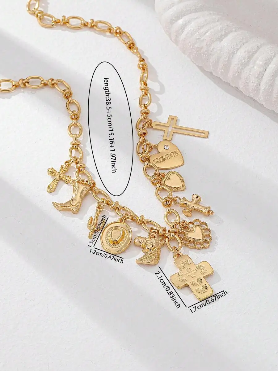 Western Charm Necklace With Cross Heart Cowboy Hat Boots Cactus Pendant
Western Charm Necklace With Cross Heart Cowboy Hat Boots Cactus Pendant