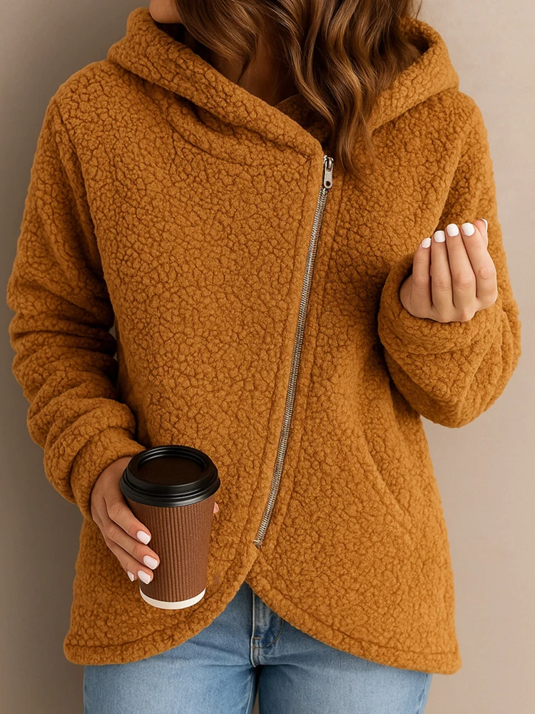 Однотонные лоскутные пальто с длинным рукавом, женские осенне-зимние модные шикарные куртки на молнии, элегантная простая женская верхняя одежда с капюшоном 2025 года 
Однотонные лоскутные пальто с длинным рукавом, женские осенне-зимние модные шикарные куртки на молнии, элегантная простая женская верхняя одежда с капюшоном 2025 года