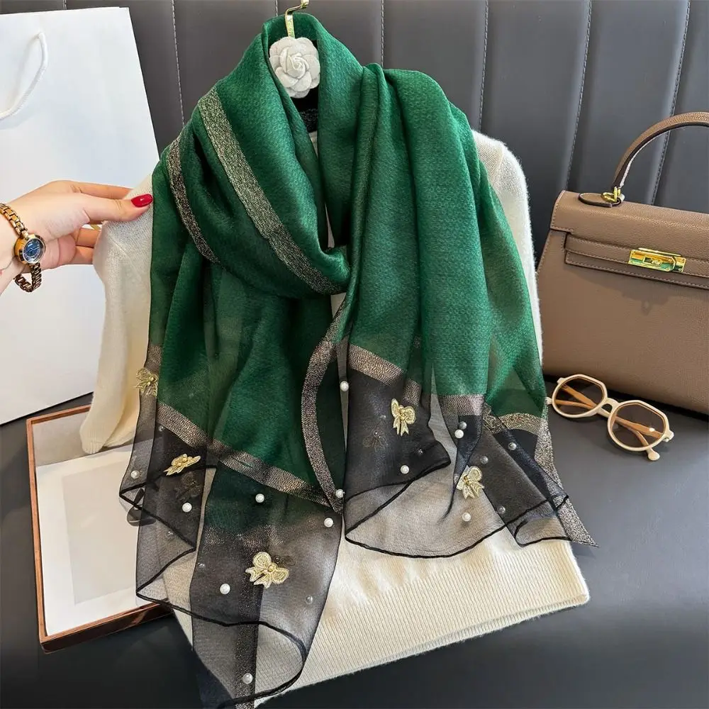 Fashion Korean Thin Silk Scarf Bow Luxury Embroidery Scarf Foulard Pearl Lace Scarf Wraps Spring
Fashion Korean Thin Silk Scarf Bow Luxury Embroidery Scarf Foulard Pearl Lace Scarf Wraps Spring