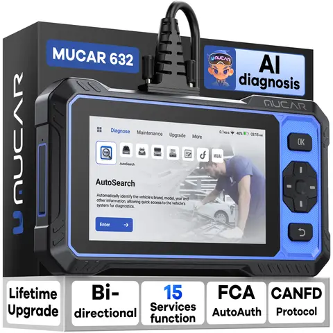 MUCAR 632 OBD2 Diagnostic Tool AI Assisted Bi-directional CANFD Protocal ECM/TCM/ABS/SRS Diagnosis 15 Reset Lifetime Free Update