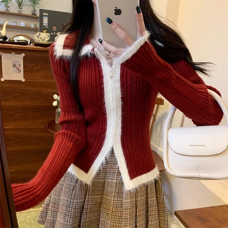 Cardigan Women Turn-down Collar Ins Thicken Knitted All-match Daily Slim Fit Panelled Zipper Gentle Stylish Korean Fashion Chic
Cardigan Women Turn-down Collar Ins Thicken Knitted All-match Daily Slim Fit Panelled Zipper Gentle Stylish Korean Fashion Chic