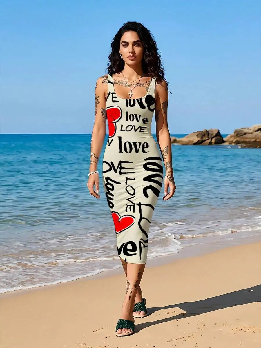 Womens Sleeveless Bodycon Love Print Knee Length Dress Summer Beach Wear
Womens Sleeveless Bodycon Love Print Knee Length Dress Summer Beach Wear