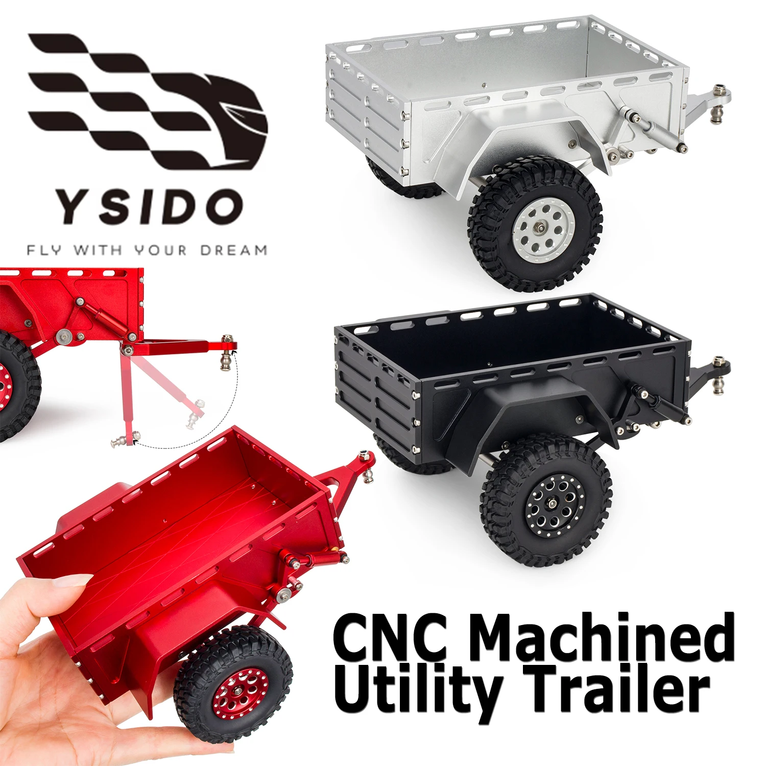 YSIDO Aluminum trailer with tire set CNC Machined Utility Trailer for 1/18 RC Crawler Traxxas TRX4M SCX24 Redcat Model Upgrade
YSIDO Aluminum trailer with tire set CNC Machined Utility Trailer for 1/18 RC Crawler Traxxas TRX4M SCX24 Redcat Model Upgrade