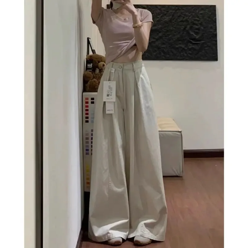 Women's White High Waist Pleated Wide Leg Jeans Tall Size Casual Baggy Floor-Length Trousers
Women's White High Waist Pleated Wide Leg Jeans Tall Size Casual Baggy Floor-Length Trousers
