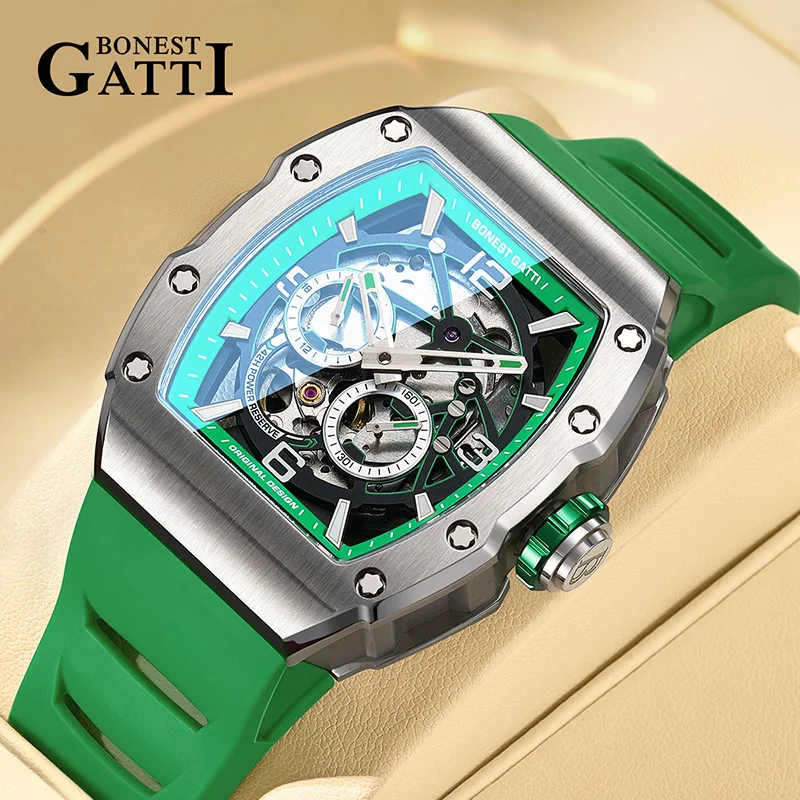 BONEST GATTI BG9903 Men's Automatic Watch Tonneau Skeleton Waterproof Viton Strap Mechanical Movement Wristwatch
BONEST GATTI BG9903 Men's Automatic Watch Tonneau Skeleton Waterproof Viton Strap Mechanical Movement Wristwatch