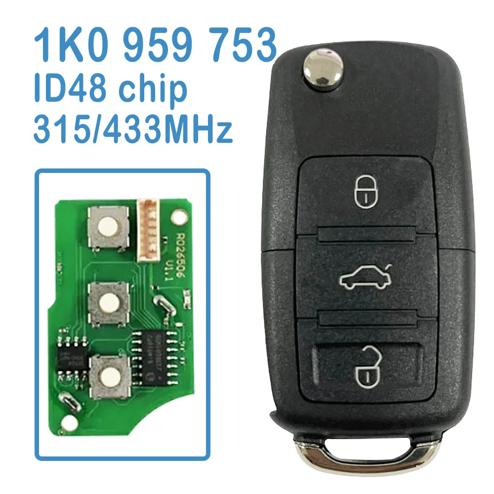 2 Pcs 1K0 959 753 Series Auto Smart Remote 2+1B 315/433MHz ID48 Chip Flip Car Key For Volkswagen Tiguan Touran Golf Seat Skoda
2 Pcs 1K0 959 753 Series Auto Smart Remote 2+1B 315/433MHz ID48 Chip Flip Car Key For Volkswagen Tiguan Touran Golf Seat Skoda