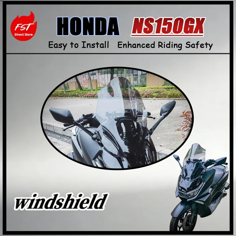 For Honda NS150GX integrated windscreen shield with front-mounted rearview mirror bar - made of high-strength materials
For Honda NS150GX integrated windscreen shield with front-mounted rearview mirror bar - made of high-strength materials