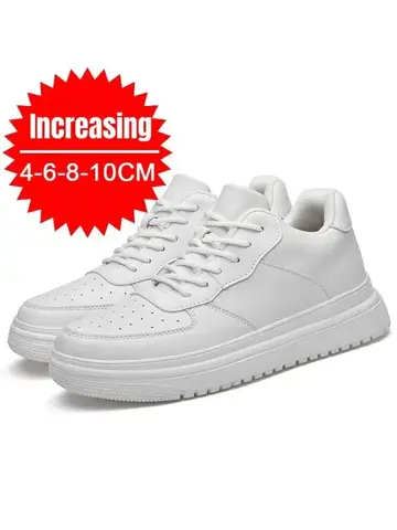 PDEP New Height Increasing Shoes for Men 10cm Invisible Elevator Sneakers White Leathe Sport Zapatillas De Hombre Big Size 46