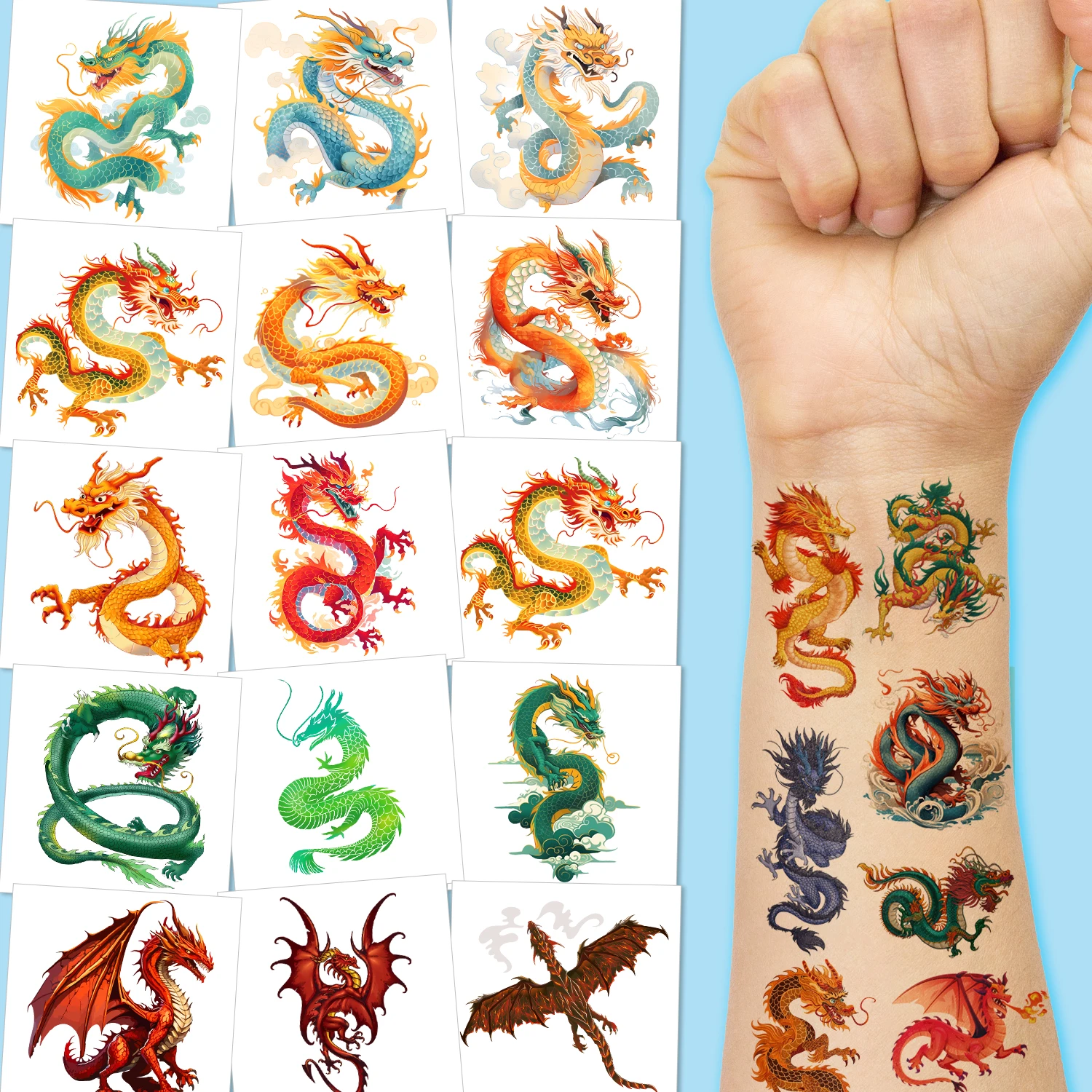Временные татуировки Дракона. Подходит для тематических украшений на день рождения, сувениров для вечеринок и наград в классе. 10 листов. 
Временные татуировки Дракона. Подходит для тематических украшений на день рождения, сувениров для вечеринок и наград в классе. 10 листов.