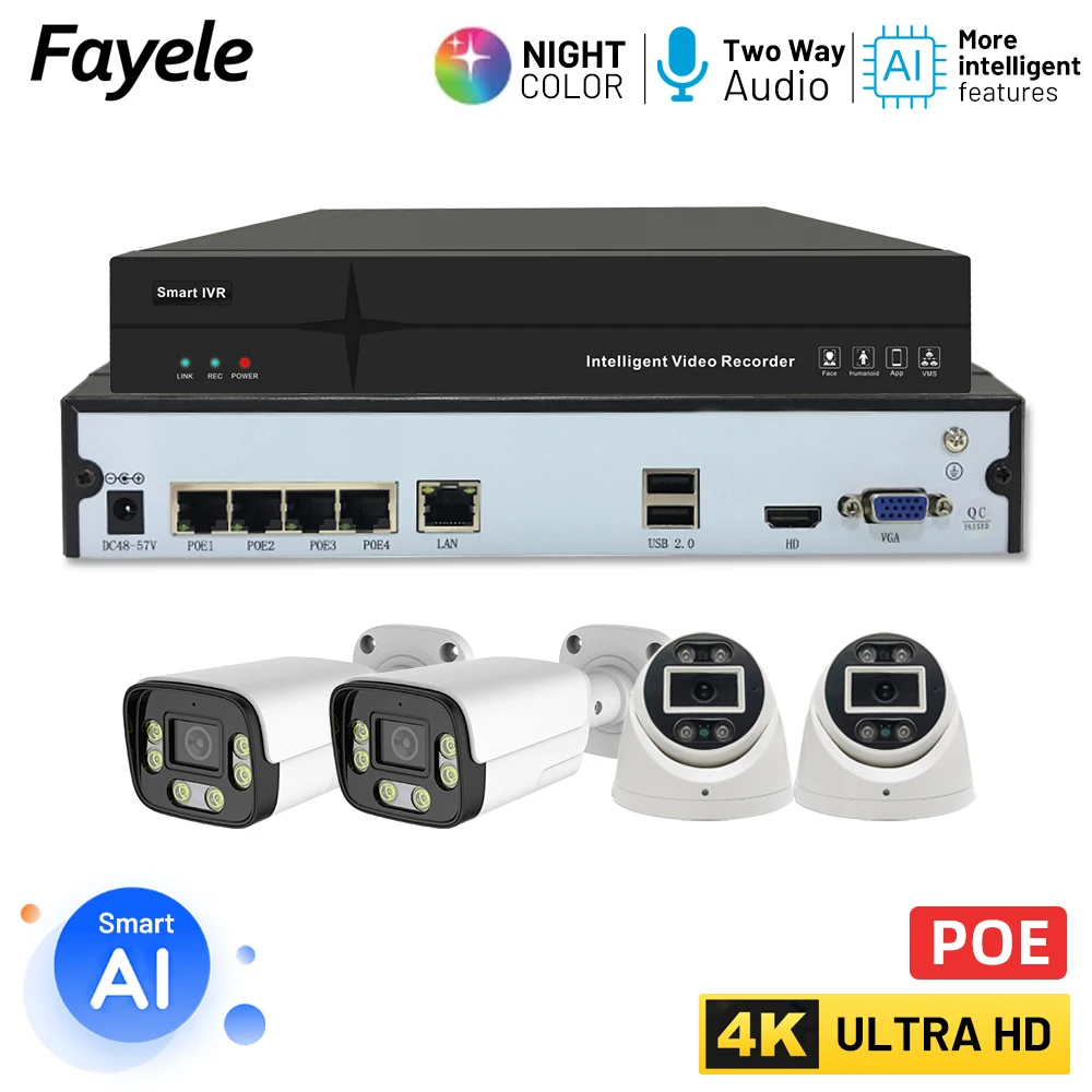 H.265 Ultra HD 4K 8MP Система камер безопасности POE 4-канальный NVR Набор 2-стороннего аудио AI Обнаружение человеческого автомобиля Цветное видео Комплект уличной IP-камеры
H.265 Ultra HD 4K 8MP Система камер безопасности POE 4-канальный NVR Набор 2-стороннего аудио AI Обнаружение человеческого автомобиля Цветное видео Комплект уличной IP-камеры