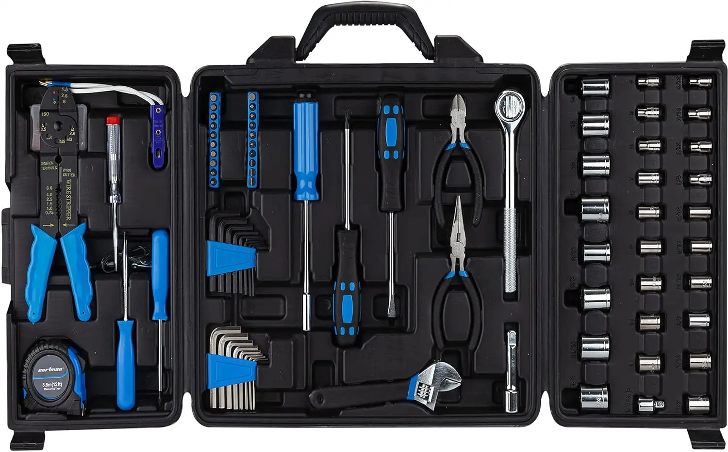 122-Piece Auto Tool Kit with Electric Tools, Drive Sockets, and Wrench Sets in Blue
122-Piece Auto Tool Kit with Electric Tools, Drive Sockets, and Wrench Sets in Blue