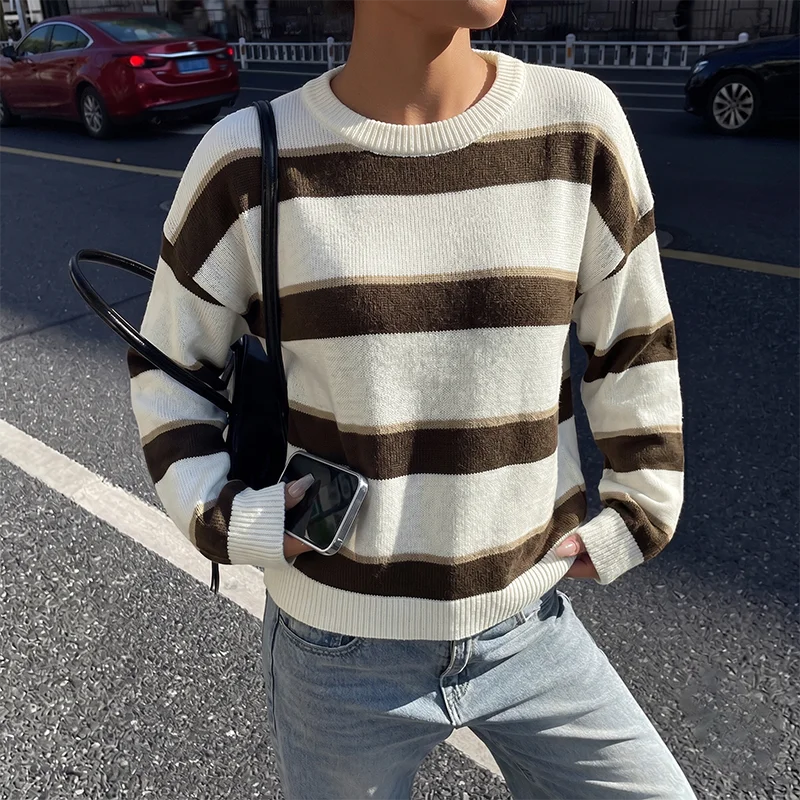 2026 Autumn/Winter New Retro Style Knit Sweater, Loose Shoulder Long Sleeve Round Neck Striped Sweater
2026 Autumn/Winter New Retro Style Knit Sweater, Loose Shoulder Long Sleeve Round Neck Striped Sweater