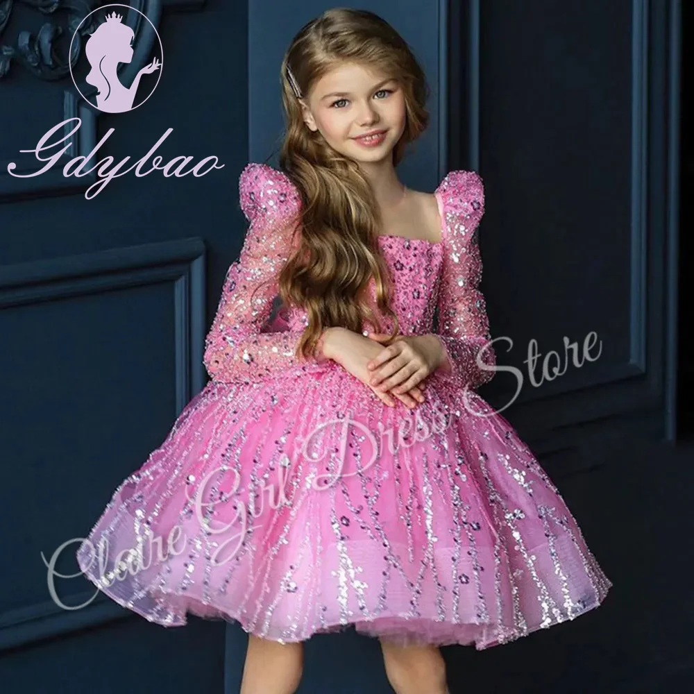 Customized Pink Flower Girl Dresses For Wedding Sequins Full Sleeves Cute Kids Birthday Party First Communion Pageant Ball
Customized Pink Flower Girl Dresses For Wedding Sequins Full Sleeves Cute Kids Birthday Party First Communion Pageant Ball