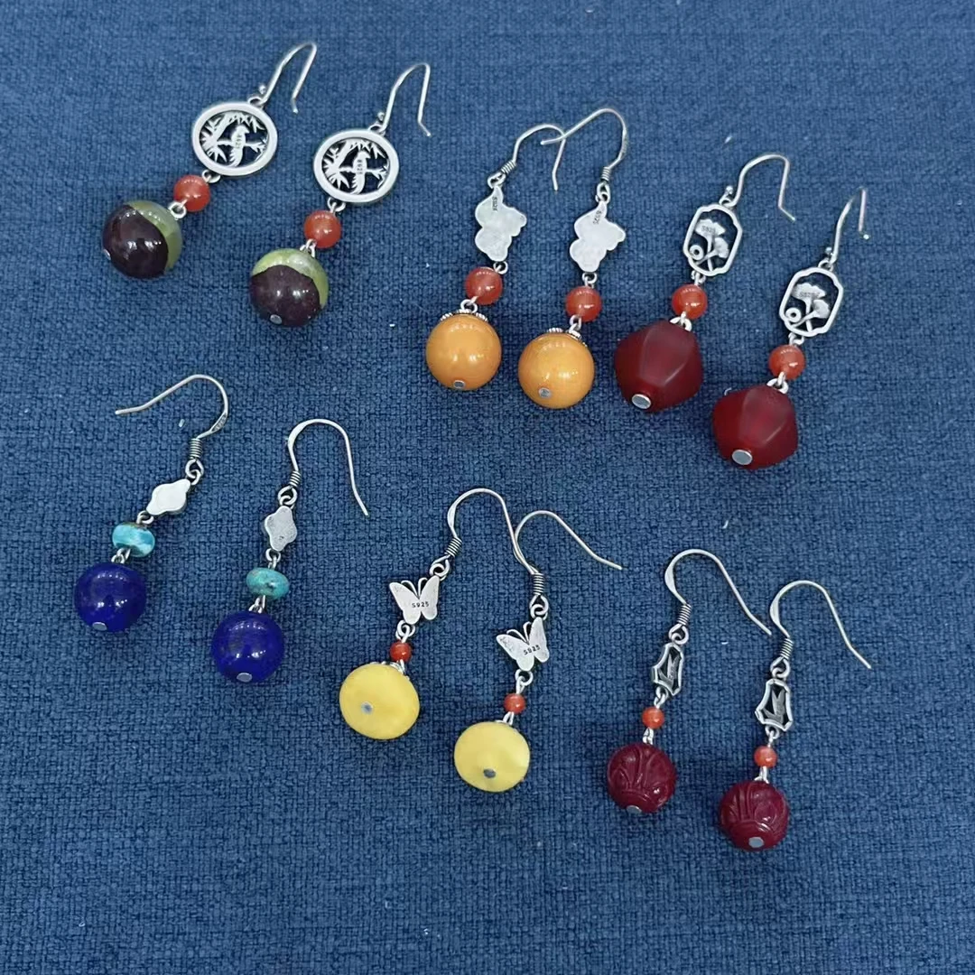 Langyan Chinese Style Natural Prehnite Lapis Lazuli Agate Beads Earrings Vintage 925 Sterling Silver Drop Earrings Jewelry EH290
Langyan Chinese Style Natural Prehnite Lapis Lazuli Agate Beads Earrings Vintage 925 Sterling Silver Drop Earrings Jewelry EH290