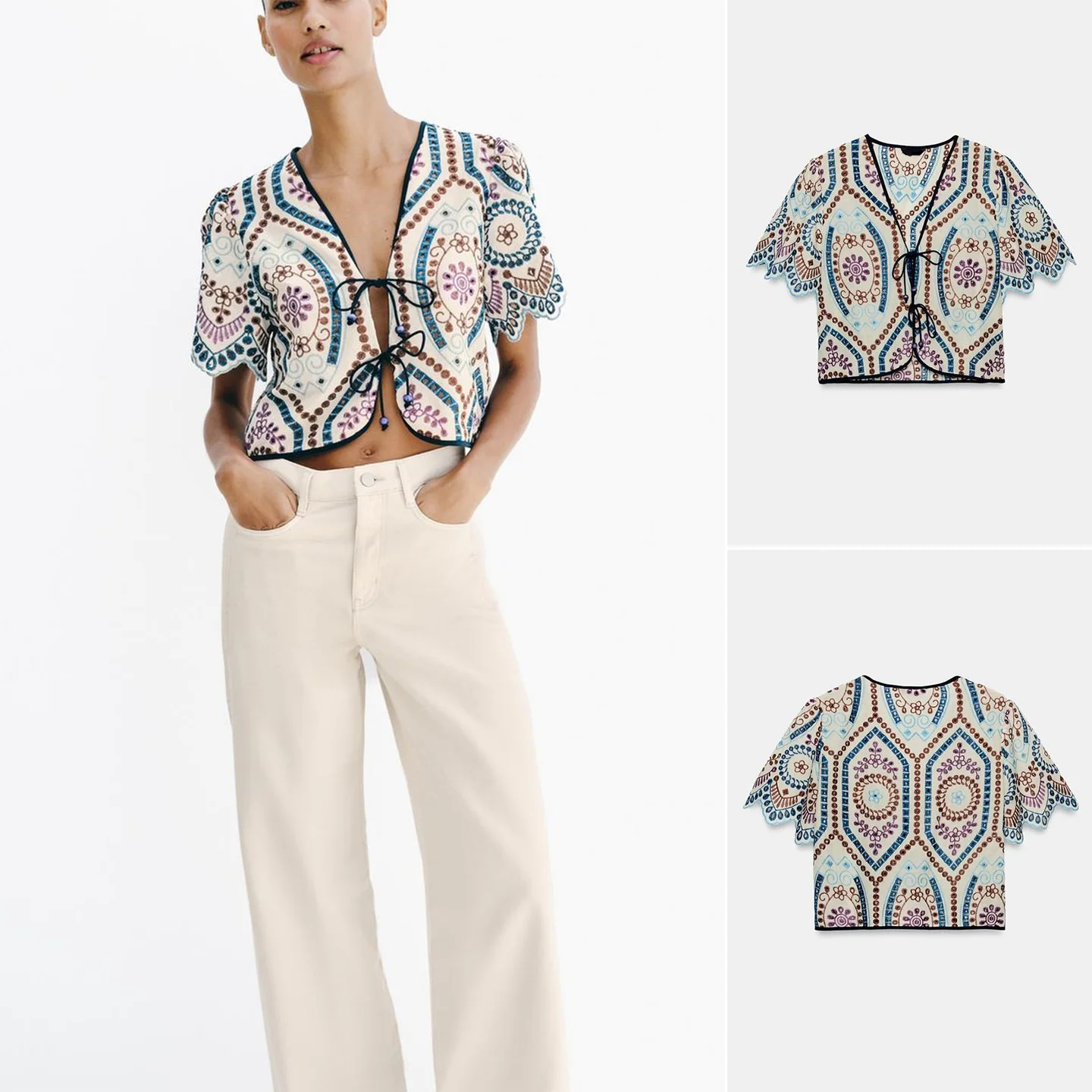 Summer New Women's Embroidered Belted Short Sleeve V-Neck Hollow out Shirt Casual Style Polyester Fiber Skin-Friendly Breathable
Summer New Women's Embroidered Belted Short Sleeve V-Neck Hollow out Shirt Casual Style Polyester Fiber Skin-Friendly Breathable