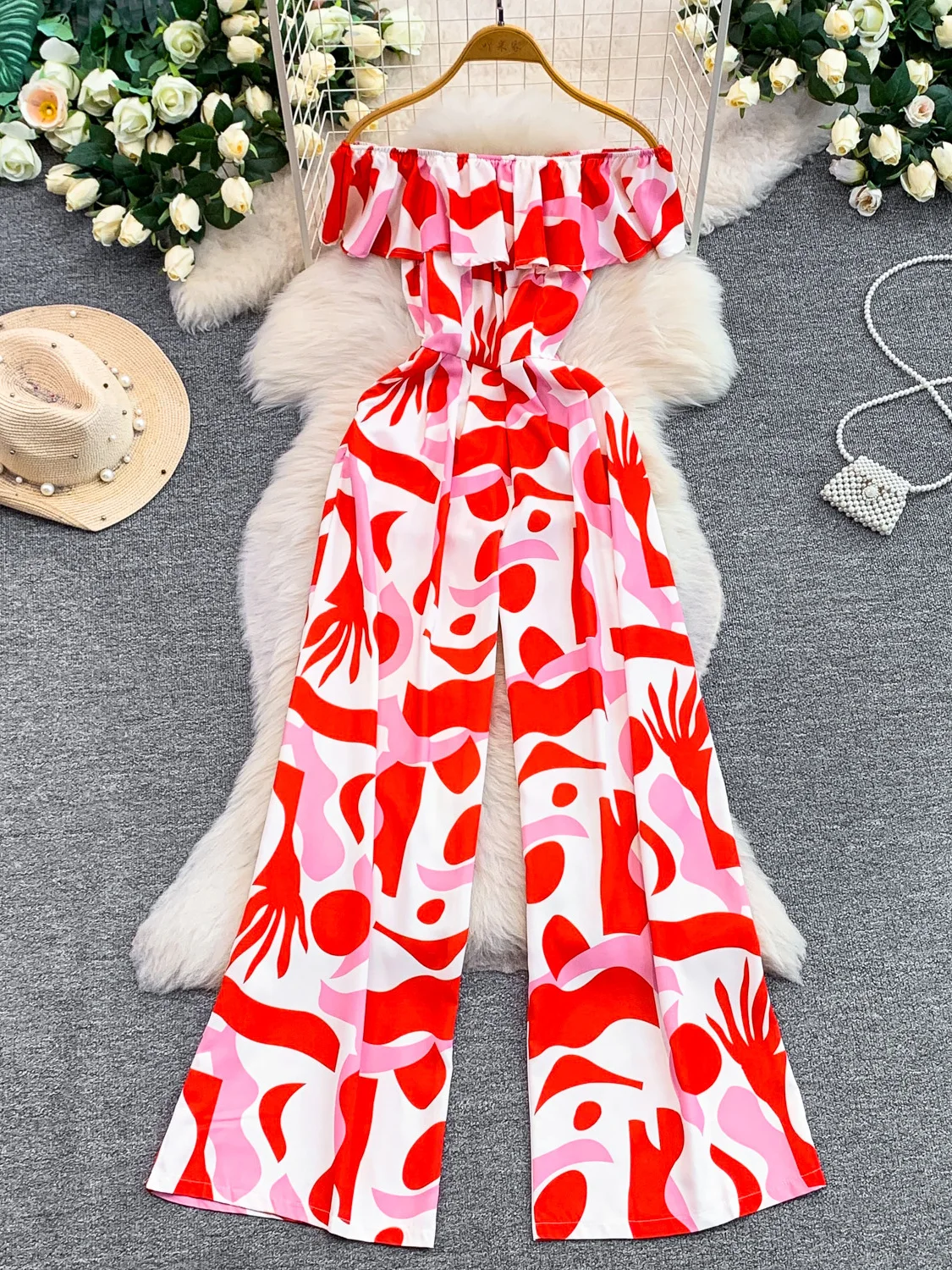 Slimming Floral Print One-Shoulder Wide Leg Pants Women's Summer High Waist Constricting Waist Design Commute Style Clothing
Slimming Floral Print One-Shoulder Wide Leg Pants Women's Summer High Waist Constricting Waist Design Commute Style Clothing