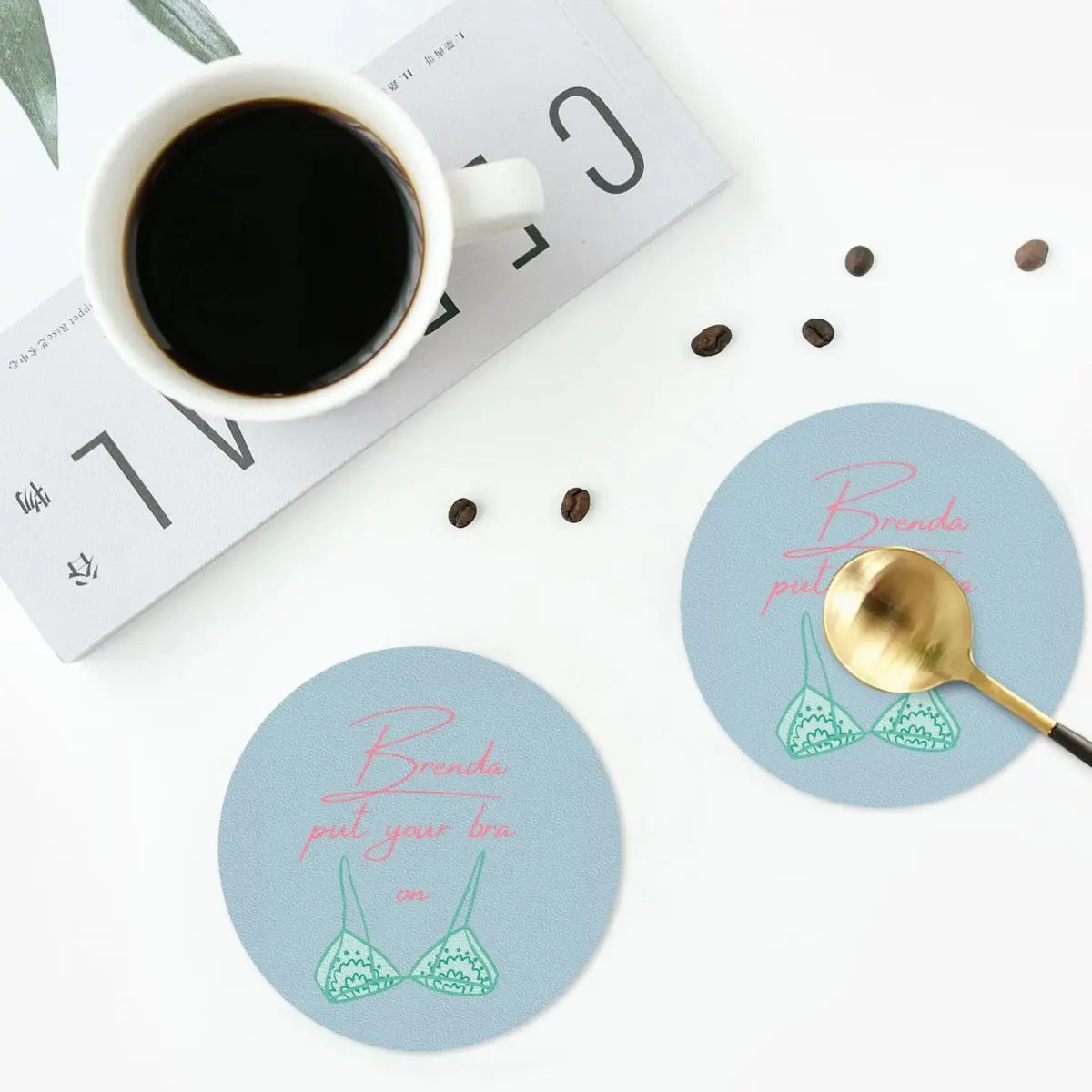 Brenda Put Your Bra On Coasters PVC Leather Placemats Waterproof Insulation Coffee Mats Decor Home Kitchen Dining Pads Set of 6
Brenda Put Your Bra On Coasters PVC Leather Placemats Waterproof Insulation Coffee Mats Decor Home Kitchen Dining Pads Set of 6
