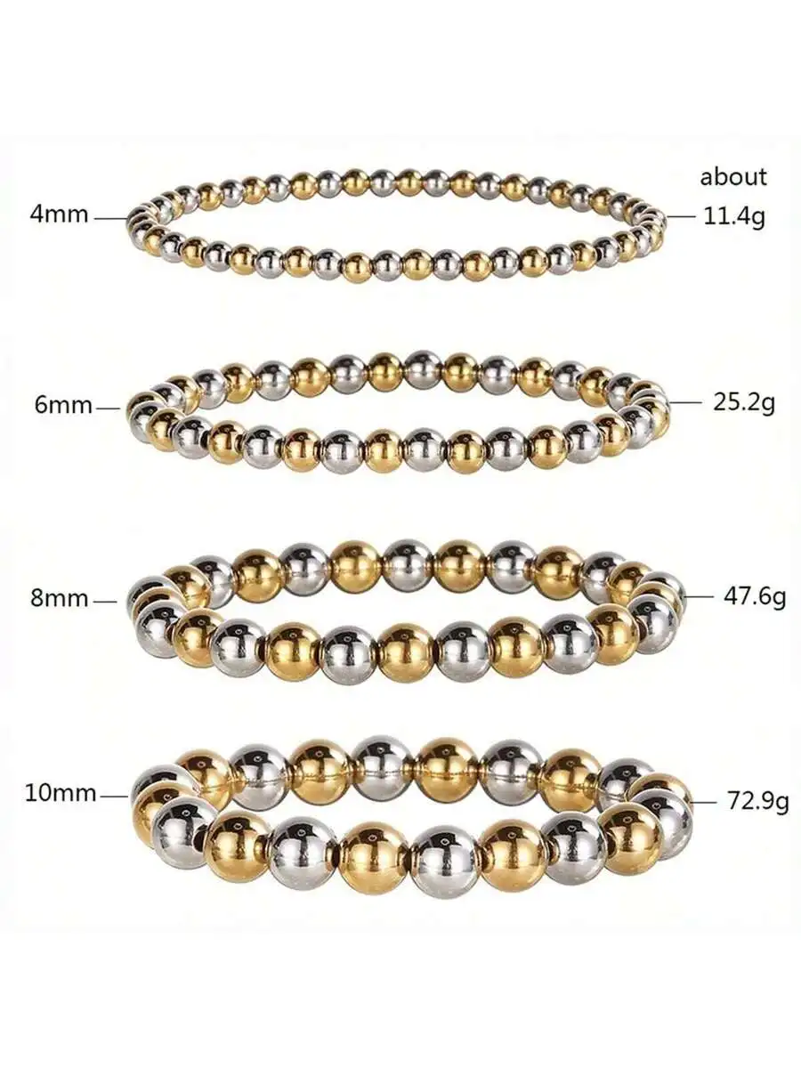 Women’s Stainless Steel Stretch Bracelet With Alternating Gold And Silver Tone Smooth Beads, Waterproof Elastic Design
Women’s Stainless Steel Stretch Bracelet With Alternating Gold And Silver Tone Smooth Beads, Waterproof Elastic Design