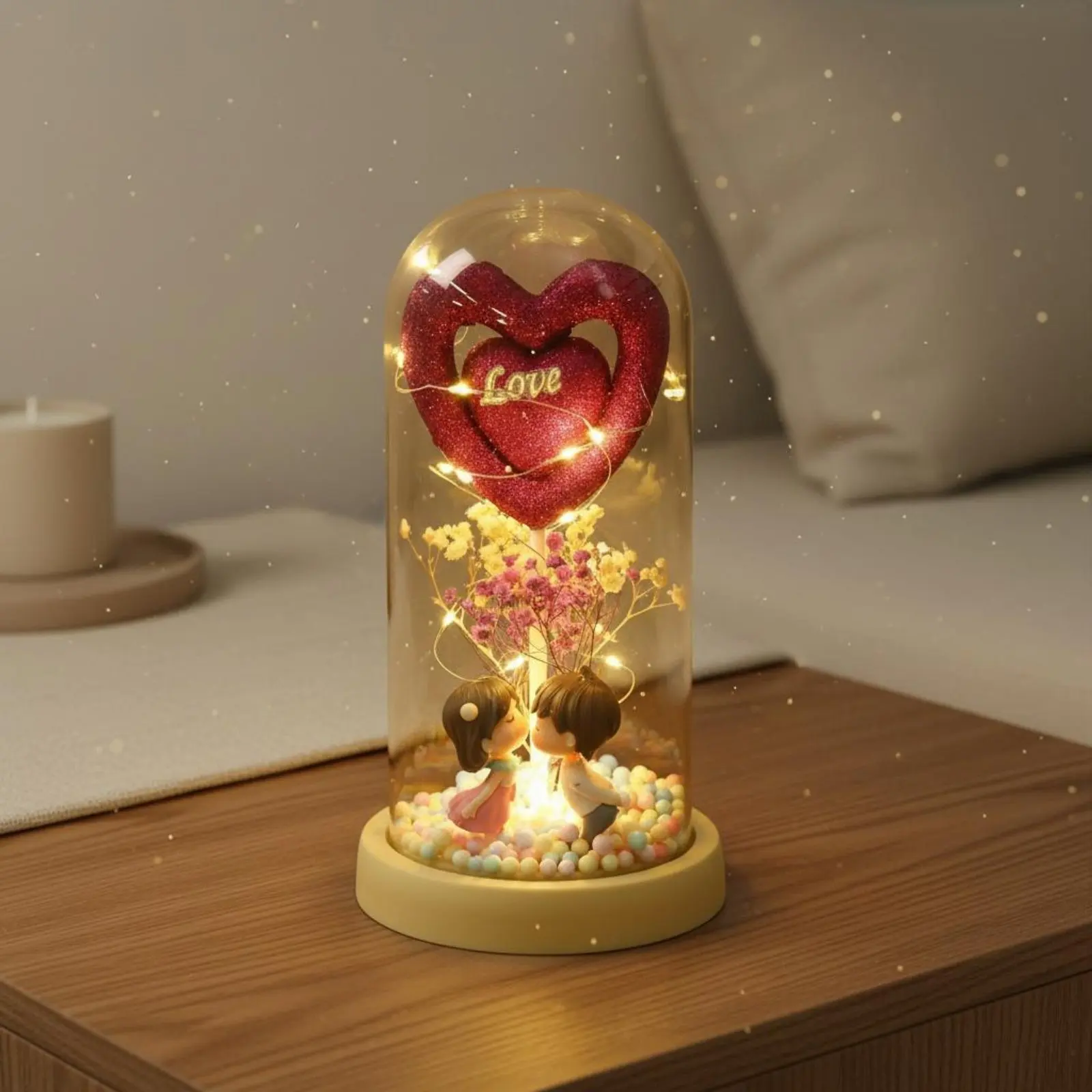 Love Heart Lamp-up Cloche Couple Figurine Glass Dome Romantic Illuminating Night Lamp Illuminating Flower Lamp for Partners
Love Heart Lamp-up Cloche Couple Figurine Glass Dome Romantic Illuminating Night Lamp Illuminating Flower Lamp for Partners