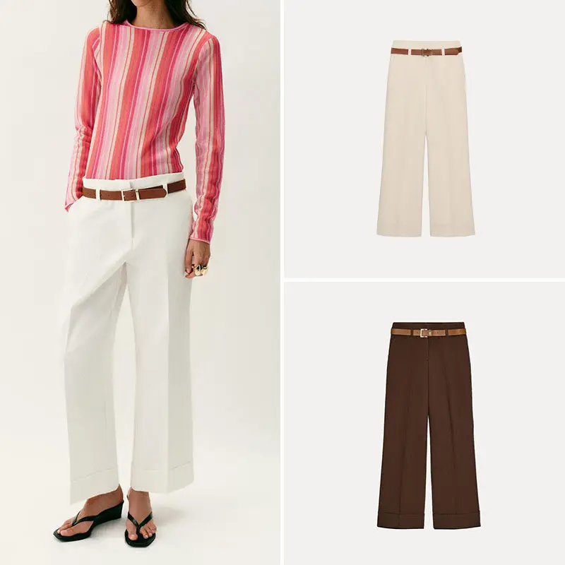 High Waist Straight Leg Cuffed Pants with Belt Summer Fashion Women's Casual Trousers High Waist Straight Tube Cuffed Trousers
High Waist Straight Leg Cuffed Pants with Belt Summer Fashion Women's Casual Trousers High Waist Straight Tube Cuffed Trousers