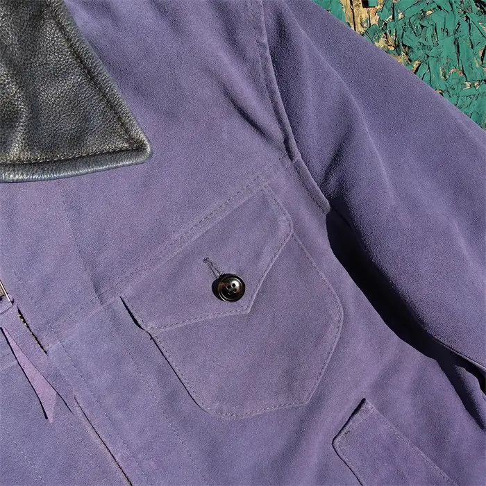 Men Purple Suede Cowhide Genuine Leather Jacket Mendoza Moon Pocket Lapel Fashion Biker Coat 158 Sacbc4654d7a44c4a8da3206c6d0951c20