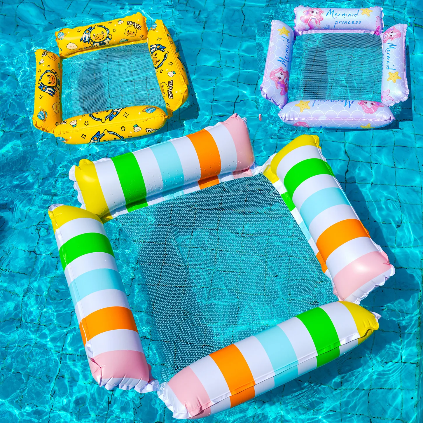 2026 Foldable Backrest Striped Rainbow Inflatable Floating Bed Water Hammock Lounge Chair Float for Adults
2026 Foldable Backrest Striped Rainbow Inflatable Floating Bed Water Hammock Lounge Chair Float for Adults